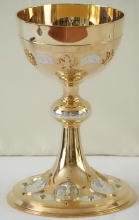 Solid silver gilt antique French Romanesque Chalice.